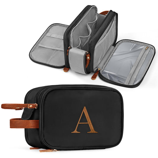YOOLIFE Travel Toiletry Bag - Toiletry Bag for Men | Fathers Dad Gifts for Husband Boyfriend, Personalized Birthday Gifts for Men, Travel Essentials Dopp Kit Letter A Black