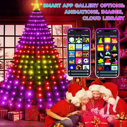 Smart Ring Christmas Tree Lights with Star Topper Indoor Outdoor - 7.5Ft x 20 Lines String 400 Optimum LED Easy App Control Images Color Changing Timer Remote Waterproof for 7 7.5 8 Ft Xmas Trees