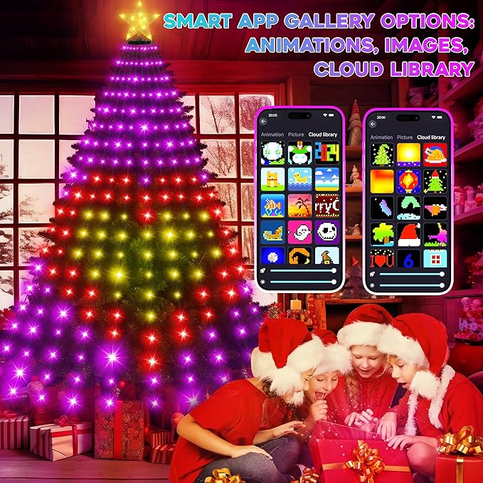 Smart Ring Christmas Tree Lights with Star Topper Indoor Outdoor - 6Ft x 20 Lines String 400 Optimum LED Easy App Control Images Color Changing Timer Remote Waterproof for 5 6 7 Ft Xmas Trees
