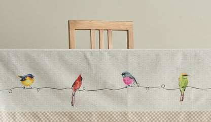 Maison d' Hermine Table Cloth Rectangle Table 100% Cotton 70 x 108 Inches Tablecloth Reusable Decorative for Dining Room, Farmhouse, Home, Party, Festive & Wedding Spring Summer - Birdies On Wire