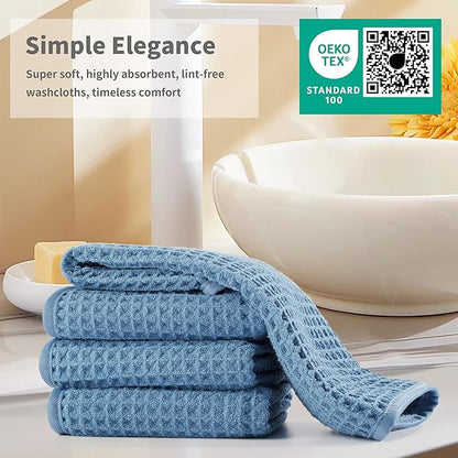 Microfiber Waffle Face Towels, 4 Pieces, Fast Drying, Lint Free 430 GSM