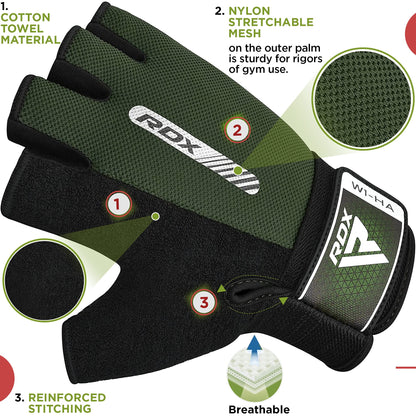 RDX Weight Lifting Gloves Gym Fitness Workout, Anti Slip Padded Full Palm Protection, Ultra Ventilated, Bodybuilding Strength Training HIIT WOD Exercise, Half Finger Men Women Cycling Rowing Climbing