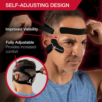 MUELLER Sports Medicine Face Mask for Men & Women, Adjustable Clear Face Guard, Nose & Cheek Protection for Basketball & Cosmetic Procedures, Shatterproof with Foam Padding, One Size