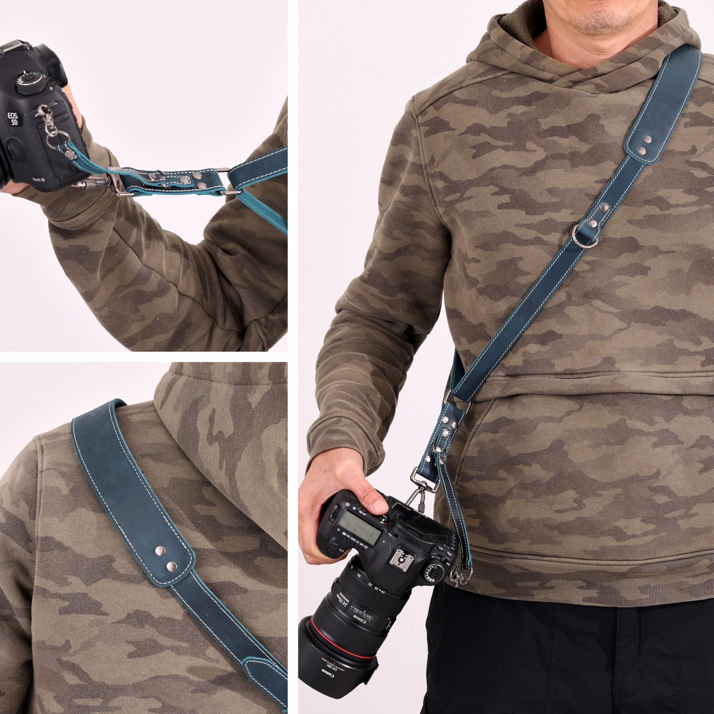 Padwa Lifestyle Green Single Camera Harness Strap for One Camera - Professional Single Full Grain Leather Camera Harness with Thick Padded,Quick Release Gear DSLR Camera Straps for Photographers
