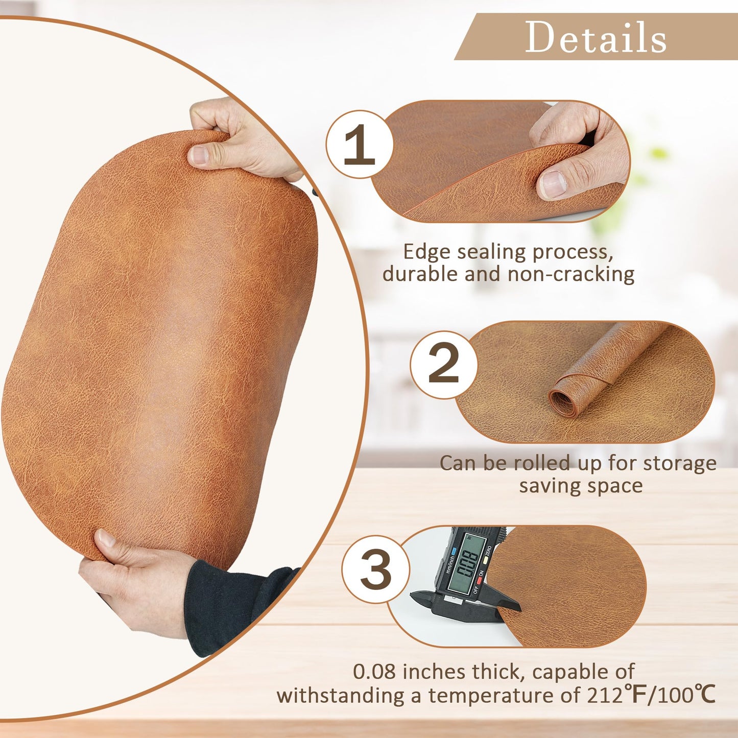 QTRQTR Oval Placemats Set of 6 Washable 12 x 17 Inch, Wipeable Placemat and Round Coasters Leather Place Mats Heat Resistant Table Mats for Kitchen Dining Outdoor