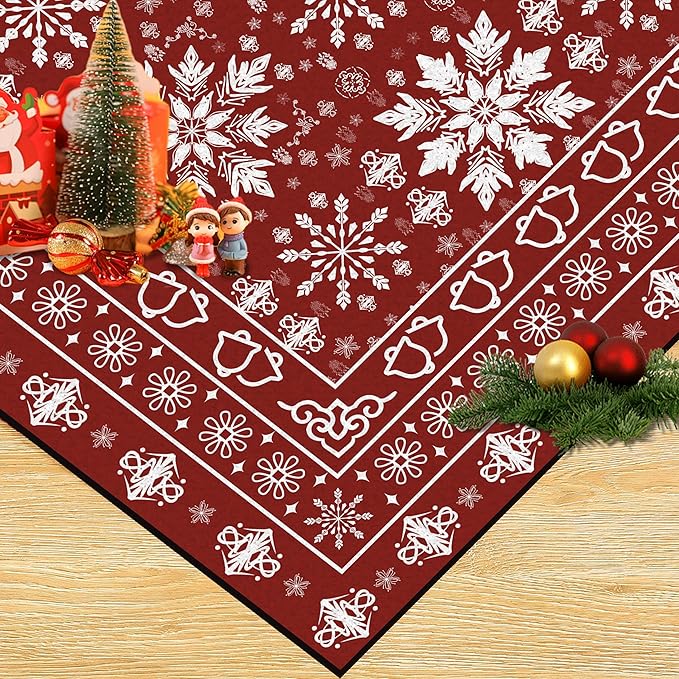 5' X 7' Christmas Rugs Xmas Area Rug for Living Room Bedroom Dining Room Dorm Classroom Nursery Red Snowflake and Plaid Carpet Doormat Floor Mat Pad Winter Vintage