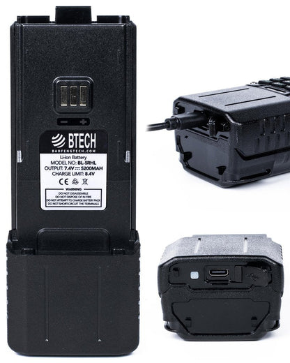BTECH BL-5RHL 5200mAh USB-C Charging Li-ion Battery Pack, OEM Original Capacity Battery for BaoFeng BF-F8HP PRO and BL-5RH Series Radios