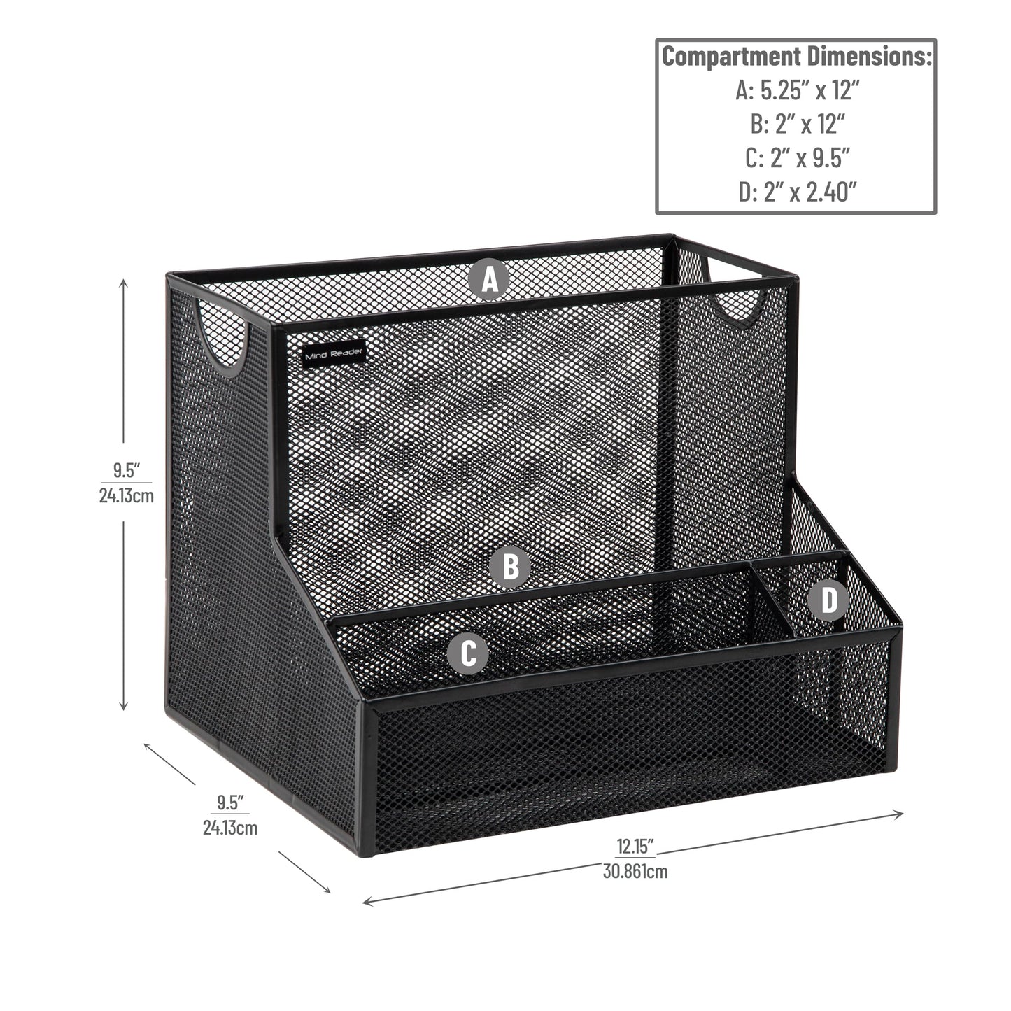 Mind Reader Desktop Organizer, Vertical File Storage, Letter Size, Office, Metal Mesh, 12.15" L x 9.5" W x 9.5" H, Black