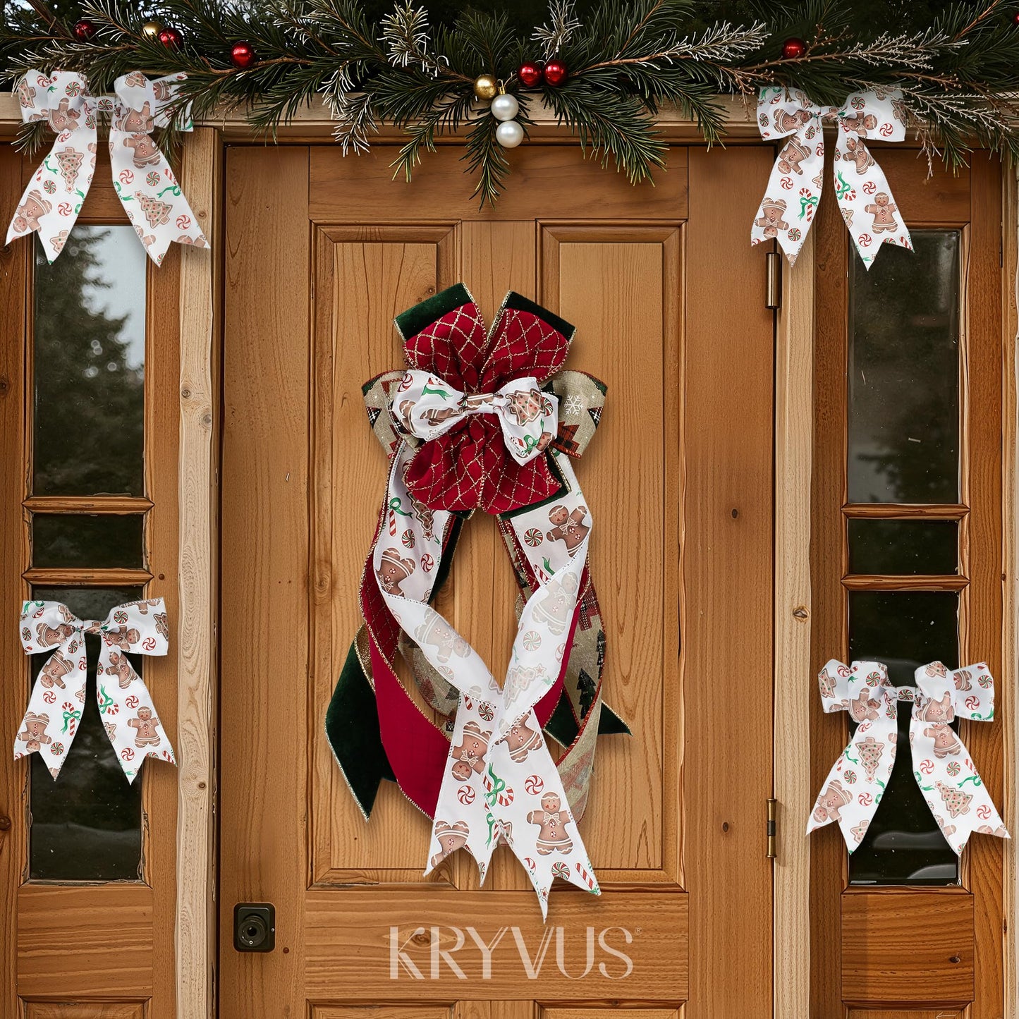 Kryvus Christmas Wired Ribbon, 2.5 Inch X 10 Yards Gingerbread Candy Canvas Satin Ribbon with Wired Edge, Perfect for Home Wreath DIY Craft Decoration Supplies Gift Wrapping
