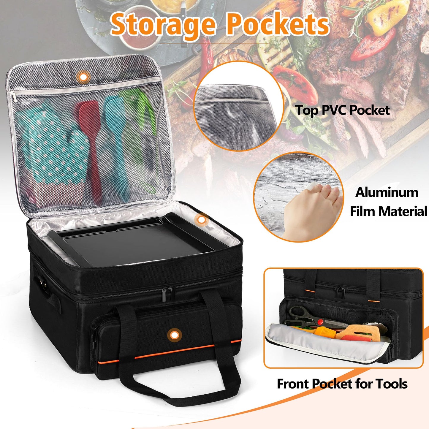 samdew Double-layer Grill Carrying Bag, Grill Cover Compatible with Ninja GR101 Sizzle Smokeless Indoor Grill & Griddle, Padded Grill Storage Case for Grill Plate & Accessories Tools, Bag Only