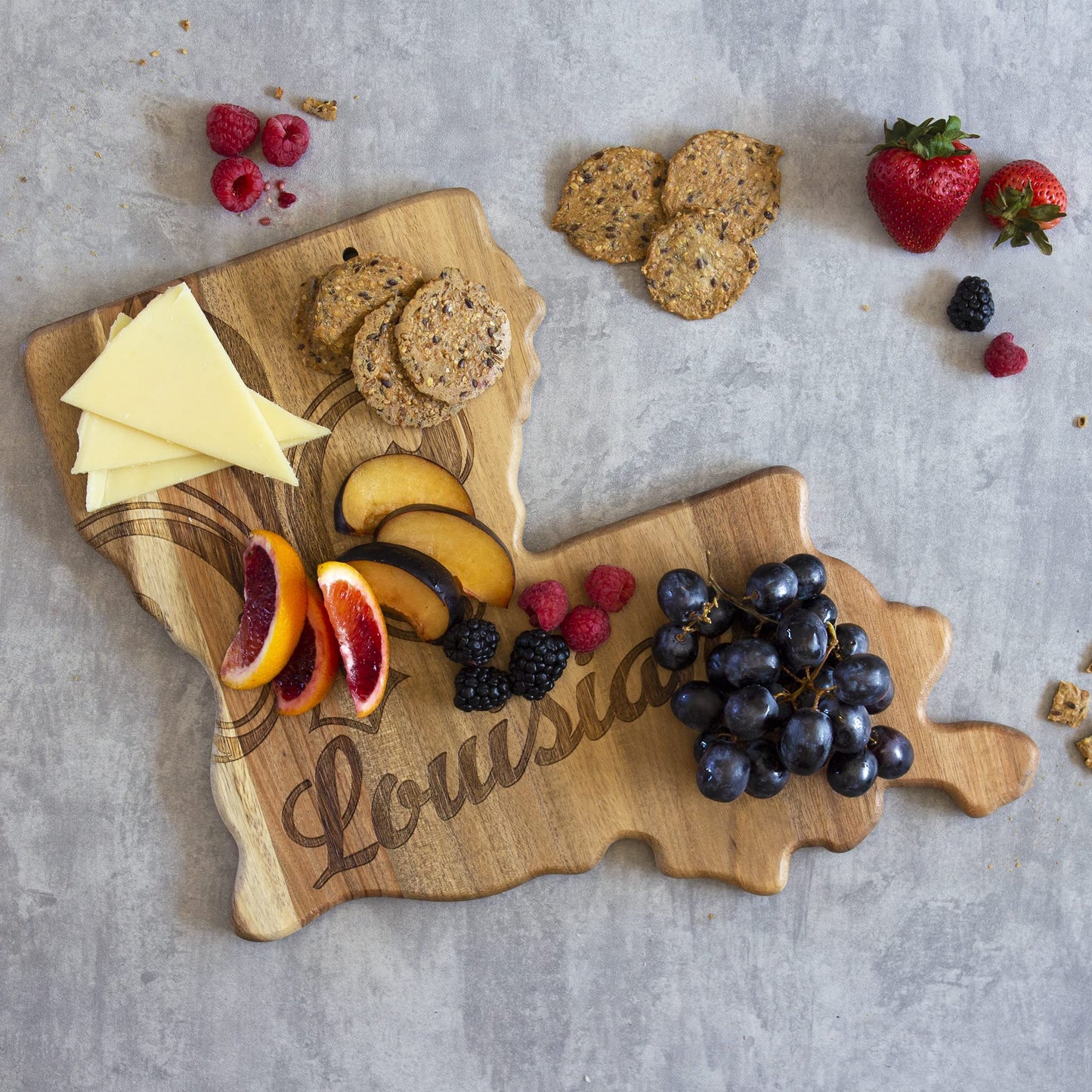Totally Bamboo Rock & Branch Origins Series Louisiana State Shaped Cutting Board and Charcuterie Serving Tray, Includes Hang Tie for Wall Display
