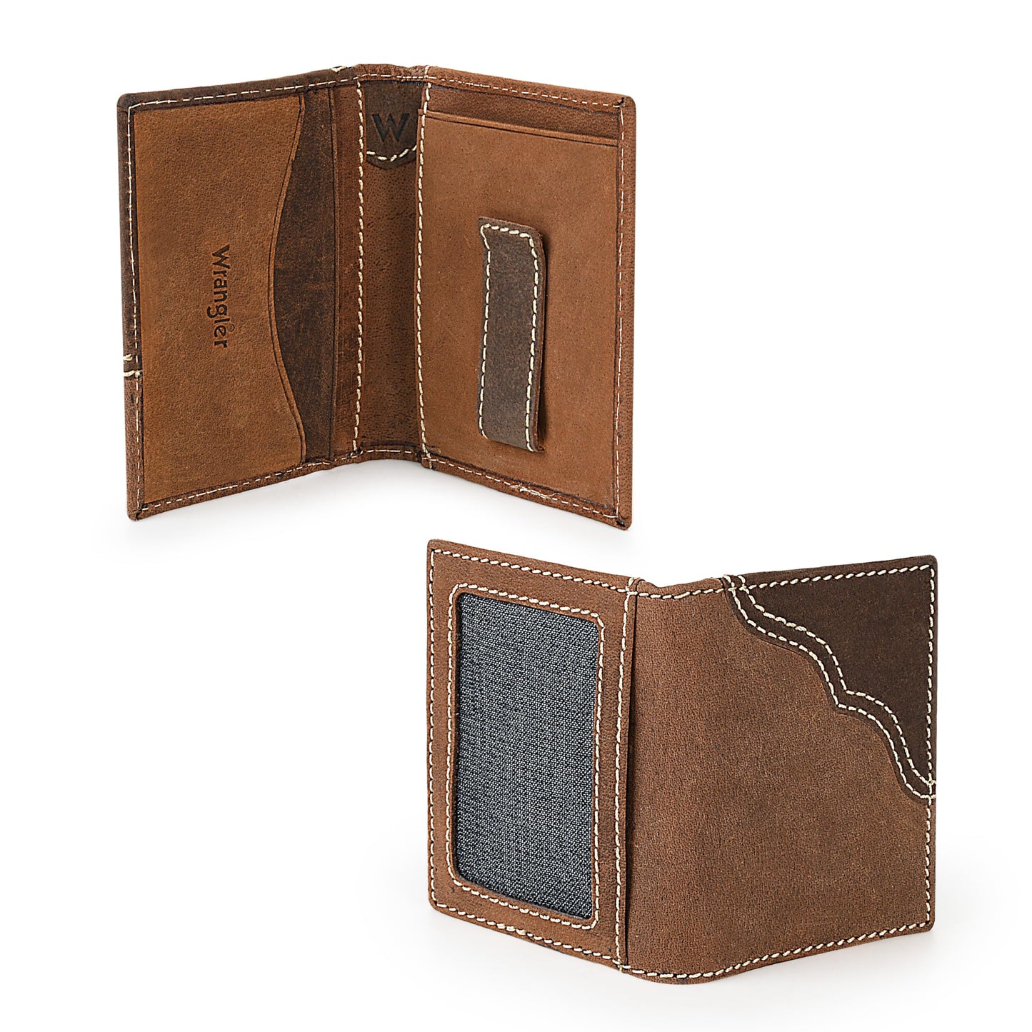 Wrangler Men's Bifold Wallet with Money Clip & ID Window, RFID Blocking, Genuine Leather, Minimalist, Gift for Him