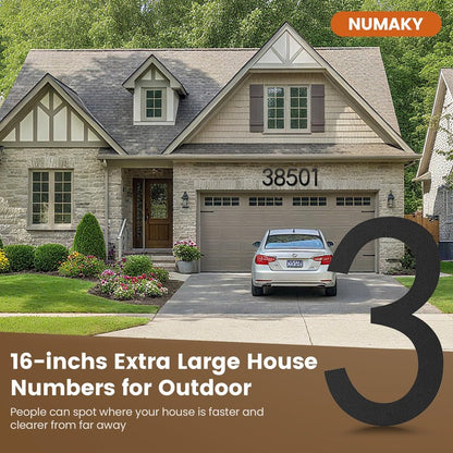 NUMAKY 16 Inch Large Modern House Numbers for Outside, Matte Black Metal Outdoor Address Numbers with Floating 3D Shadow & All Mounting Hardware, Weatherproof for Home/Garage/Apartment/Hotel (Number 3)