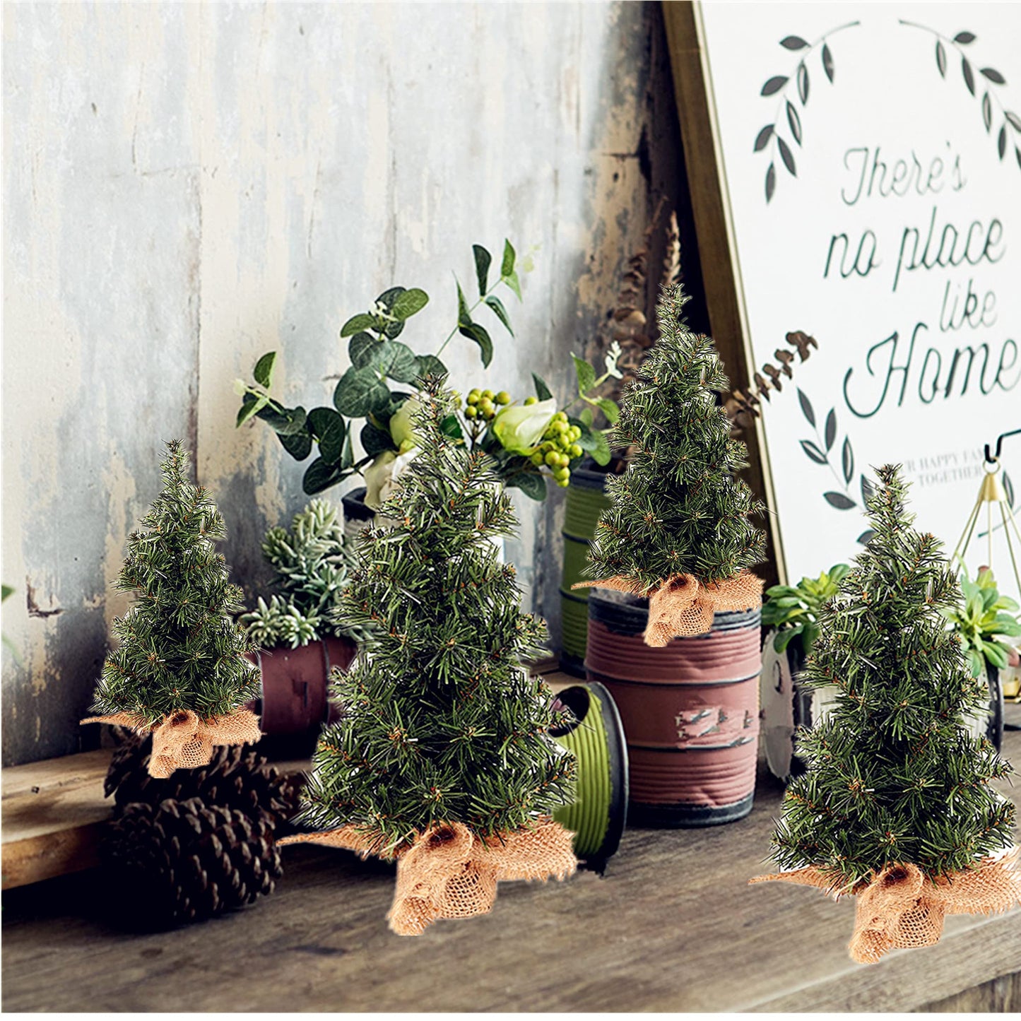 4 Pack Tabletop Mini Christmas Tree, 7.87" / 11.81" Artificial Miniature Pine Christmas Tree with Linen Base Perfect for Christmas Decorations, Home, Kitchen, Dining Table