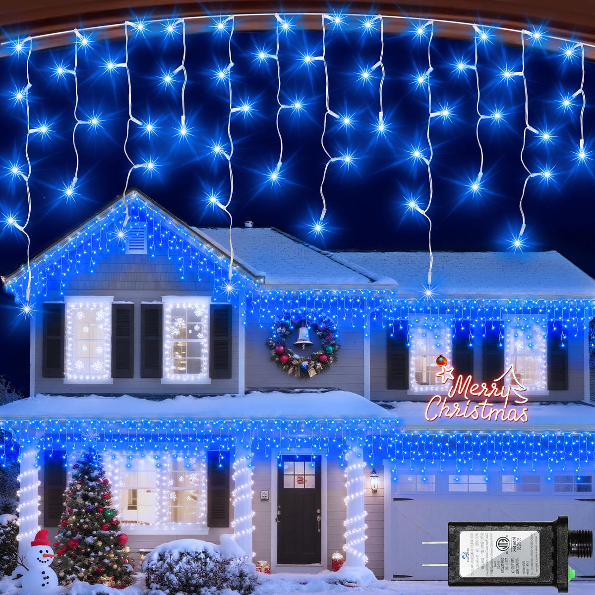 1332 LED 132ft Christmas Lights with 296 Drops, 12 Lighting Modes Blue Christmas Decoration Twinkling Lights Dimmable, Timer Outdoor Waterproof Fairy Lights for Indoor Xmas Garden House Eaves Roof