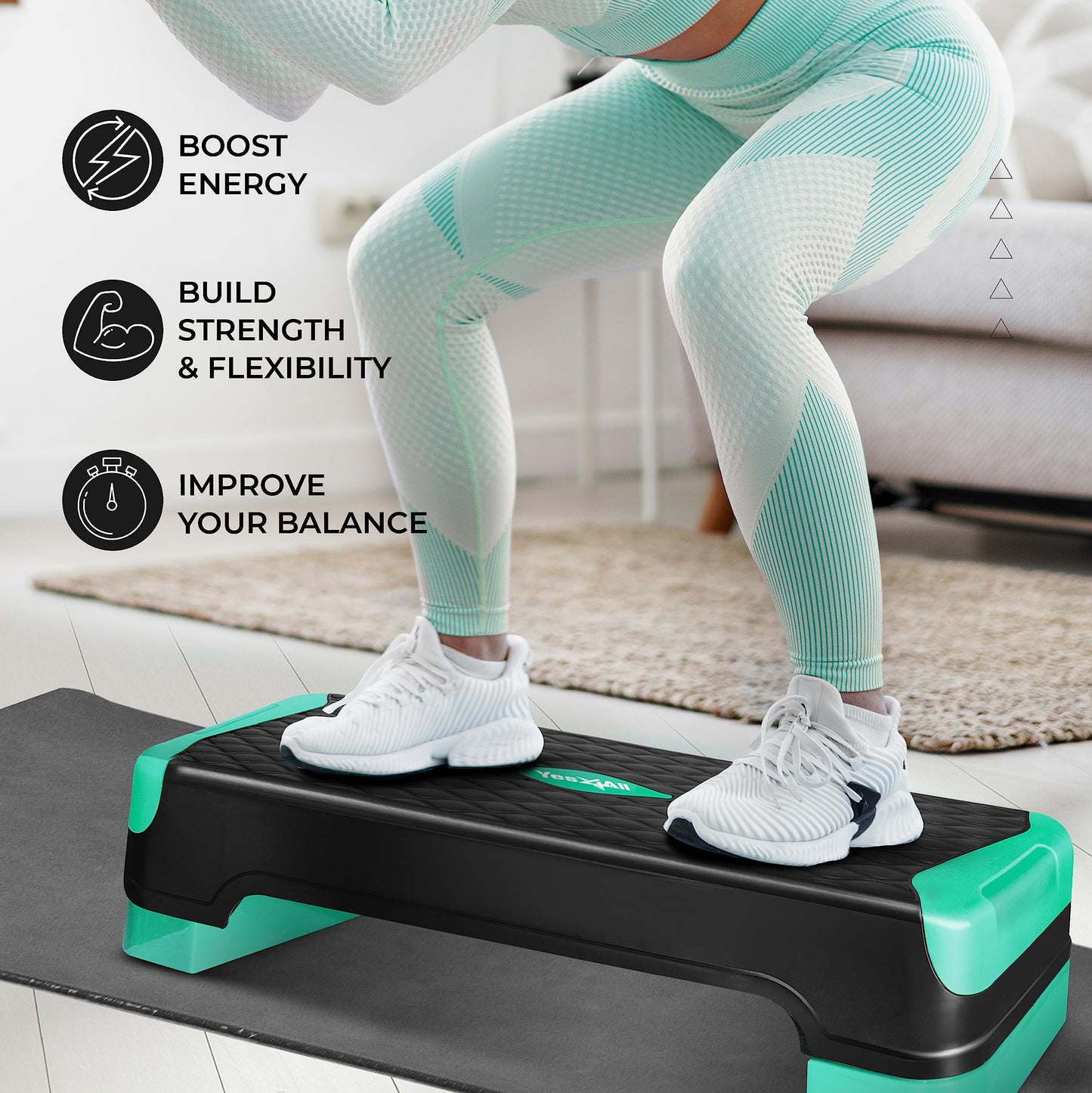 Yes4All 2-in-1 Adjustable Aerobic Step Platform Fitness Exercise Stepper with Rocker Balance Board Legs for Home Workout, Step Exercise & Balance Training