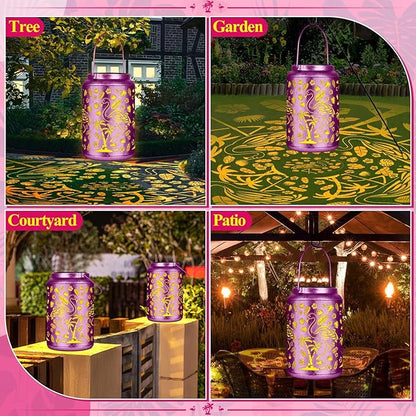 Solar Lanterns Outdoor Waterproof Flamingo Garden Decor Lantern, Gifts for Women ,Retro Metal Hanging Solar Lights Decoration Outside for Yard, Patio,Backyard,Porch (Purple
