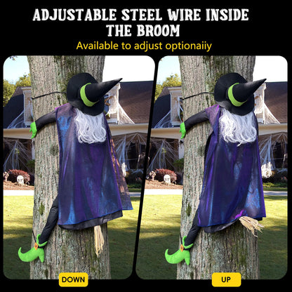 POPGIFTU 64" Large Crashing Witch into Tree Halloween Outdoor Decoration – Funny Flying Witch Yard Prop for Porch, Garden & Lawn, Weather-Resistant Halloween Decor