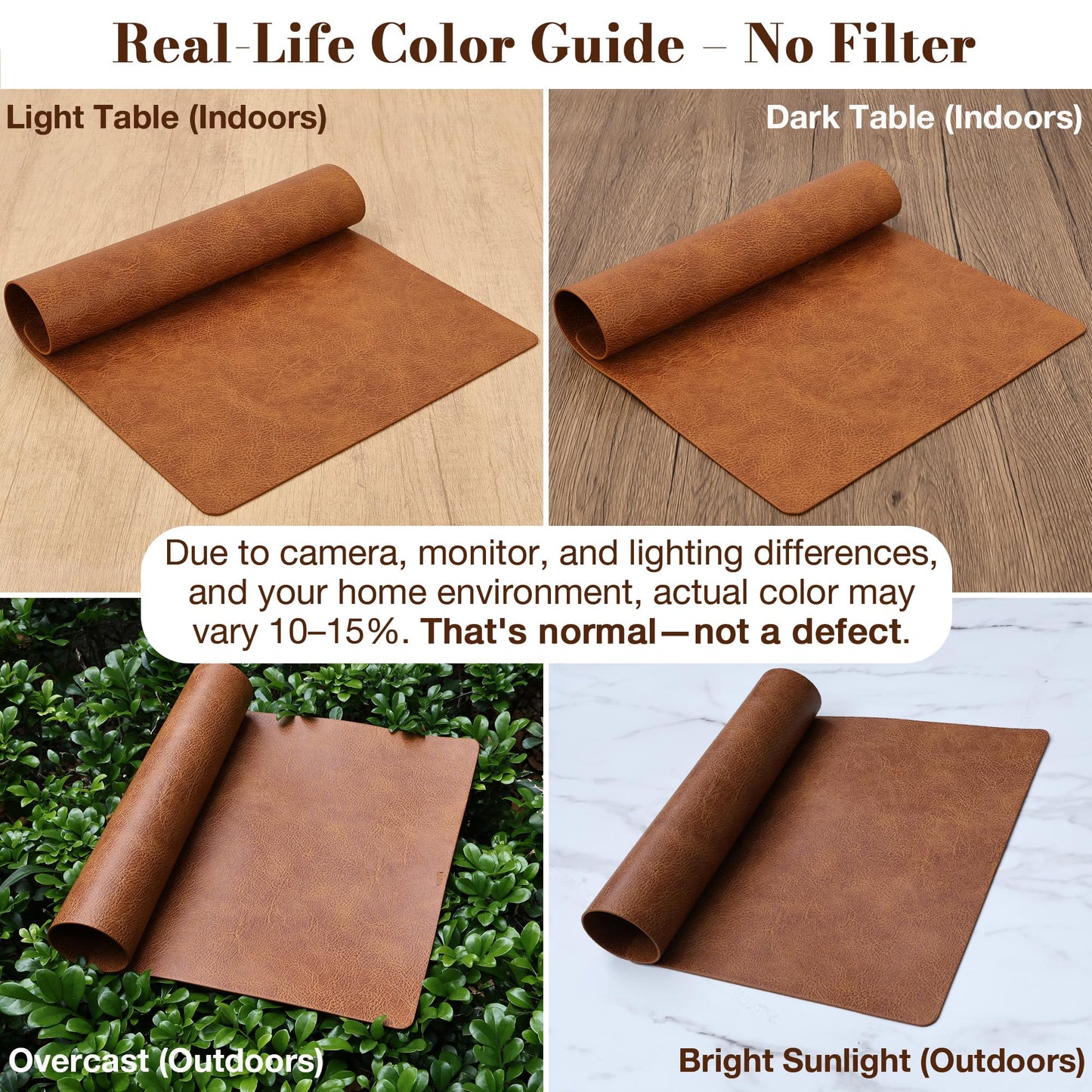 Roxifina Vinyl Placemats Set of 6 - Faux Leather Waterproof Washable PU Place Mats, Heat Resistant 12 x 17 Inch Easy Clean Wipeable Non-Slip Table Mats for Dining, Kitchen, Outdoor (Reddish Brown)