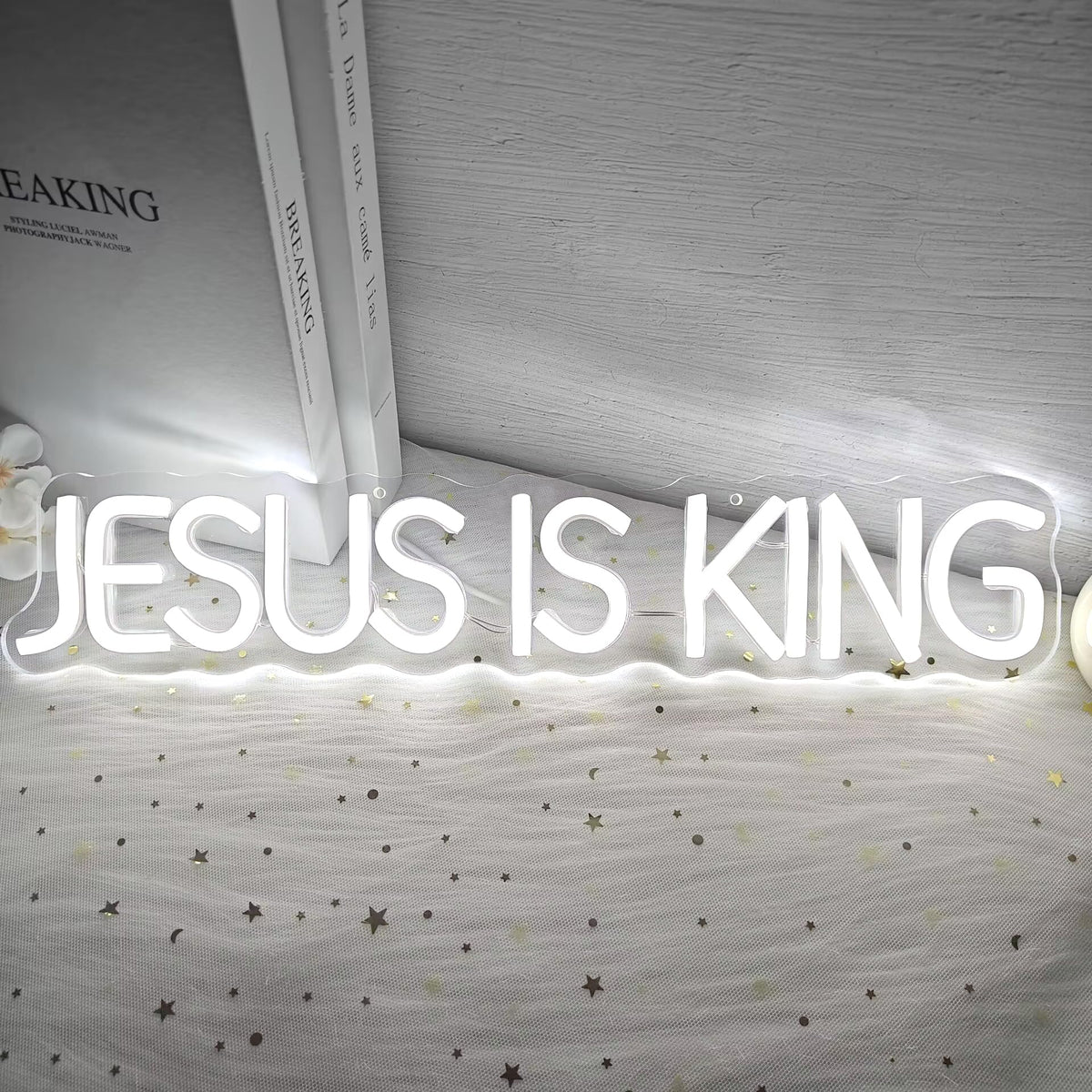 Vveikea Jesus Is King Neon Sign Jesus Led Sign Dimmable Christ Is King Neon Light Sign Easter Lights God Light Up Sign for Christian Wall Decor Easter Christmas Gifts