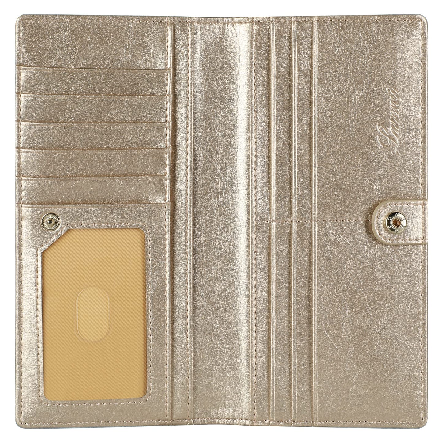 Lavemi Ultra Slim Thin Leather Women Wallet RFID Blocking Credit Card Holder Bifold Long Ladies Billfold (2-Waxed Champion Gold)