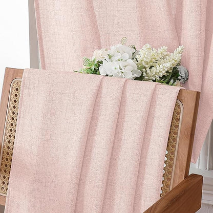 Tollpiz Short Linen Curtain Bedroom Rod Pocket Semi Sheer Curtains Burlap Light Filtering Thick Linen Drape for Living Room, 38 x 54 inches Long, Pink, Set of 2 Panels