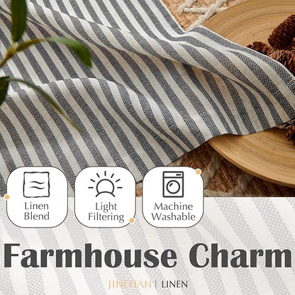 jinchan Striped Linen Kitchen Curtains 45 Inches Tier Curtains Farmhouse Modern Cafe Style Small Window Treatments Airy Light Filtering Rod Pocket for Living Room Bathroom 2 Panels Charcoal Grey