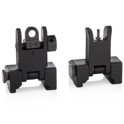 Chaos Ready | Flip Up Iron Sights - Spring Loaded Low Profile Back up Ironsights | Designed for Picatinny 1913 Pattern Rails | Co-Witness Front and Rear BUIS Combo Set |