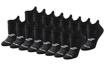 Saucony Women's RunDry Performance 8, 16 Pairs Heel Tab Athletic Socks, S-L, Black Solid (16 Pairs), Medium