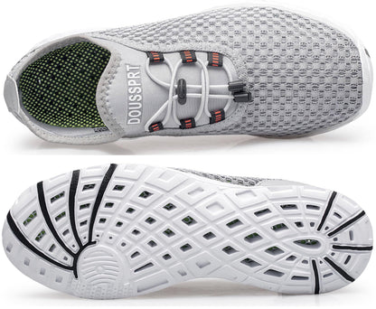 DOUSSPRT Men's Water Shoes Quick Drying Sports Aqua Shoes Grey Size 10