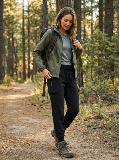 Libin Women's Cargo Joggers Lightweight Quick Dry Hiking Pants Athletic Lounge Casual Travel, Black XS