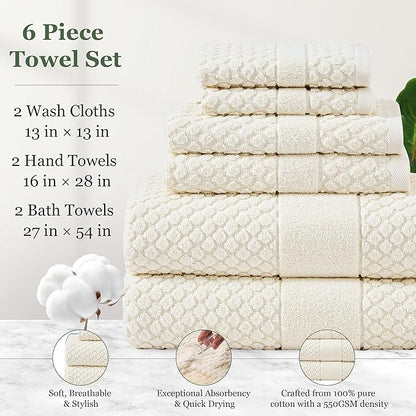 Simple&Opulence 6 Piece Luxury Towel Set, 100% Cotton Bathroom Towels