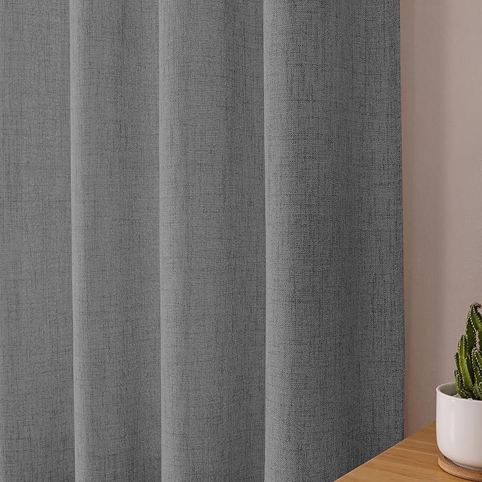 Tollpiz Short Linen Curtains Living Room Rod Pocket Semi Sheer Curtain Burlap Light Filtering Thick Linen Drapes for Bedroom, 54 x 54 inches Long, Dark Grey, Set of 2 Panels