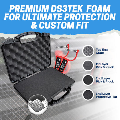 TSA Approved Hard Gun Case – Airline Approved Lockable Pistol Carrying Case with Dual Latch & Customizable Foam – Fits 9mm Handgun, Revolver & Firearm for Travel & Range Use (3-in-1 Bundle)
