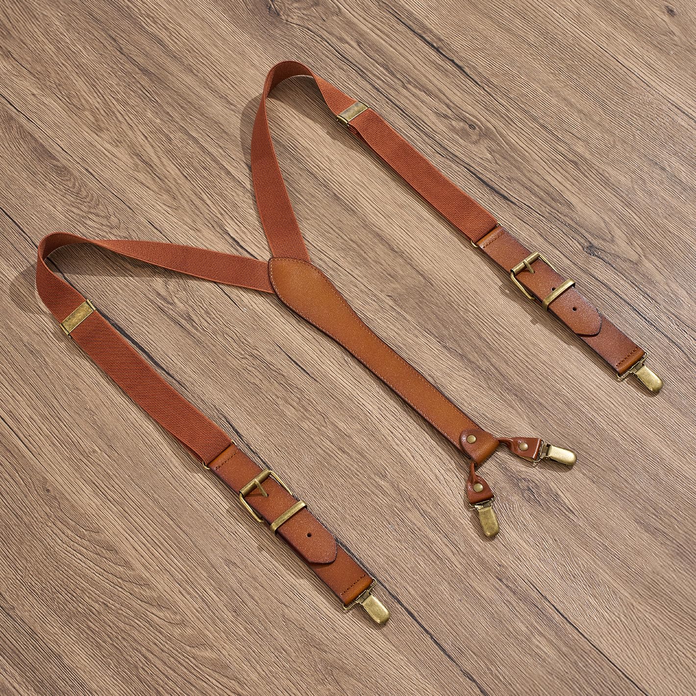 UPSONG Men's Y-Back 4 Metal Clip Elastic Suspenders Vintage Brown Braces Perfect For Both Casual&Formal