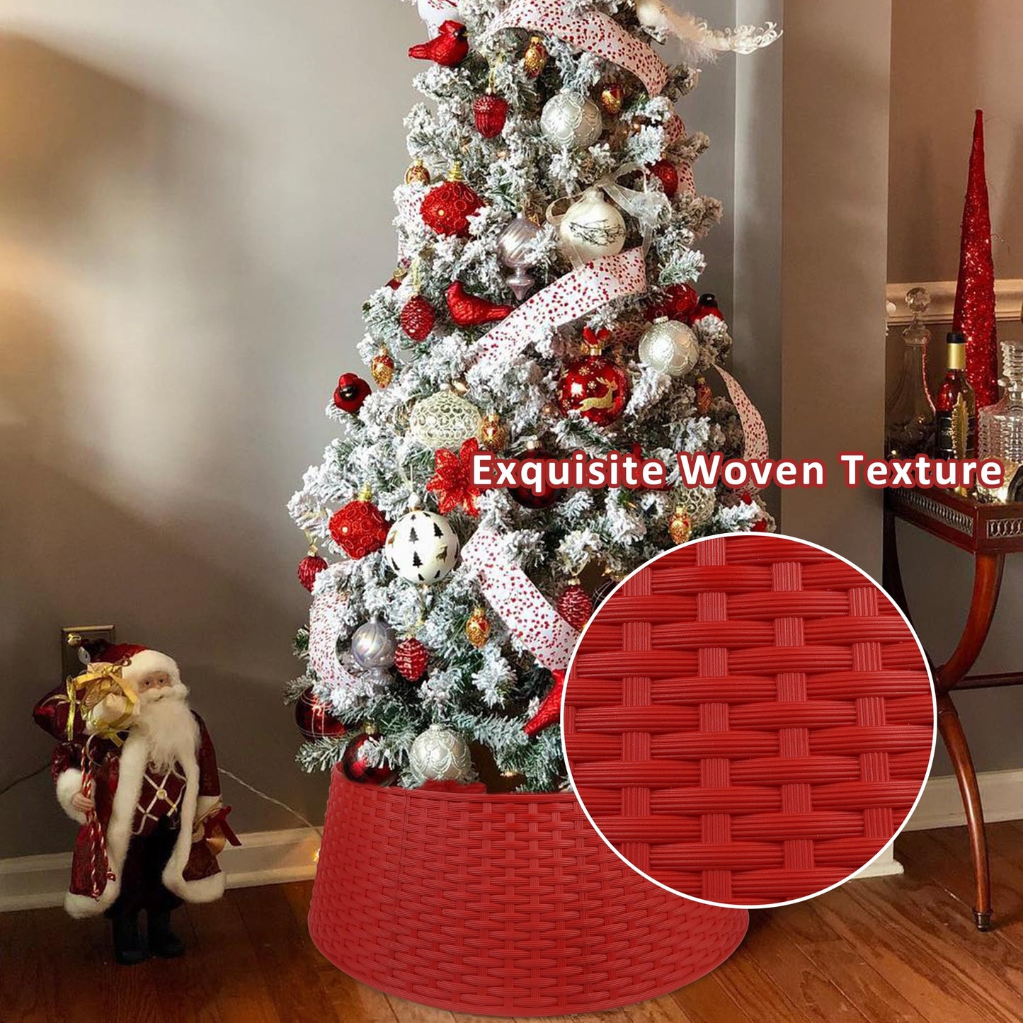 Blissun Christmas Tree Ring, 28.5" Plastic Christmas Tree Collar, Christmas Tree Skirt for Artificial Christmas Trees Decoration (Extra Large, Red)