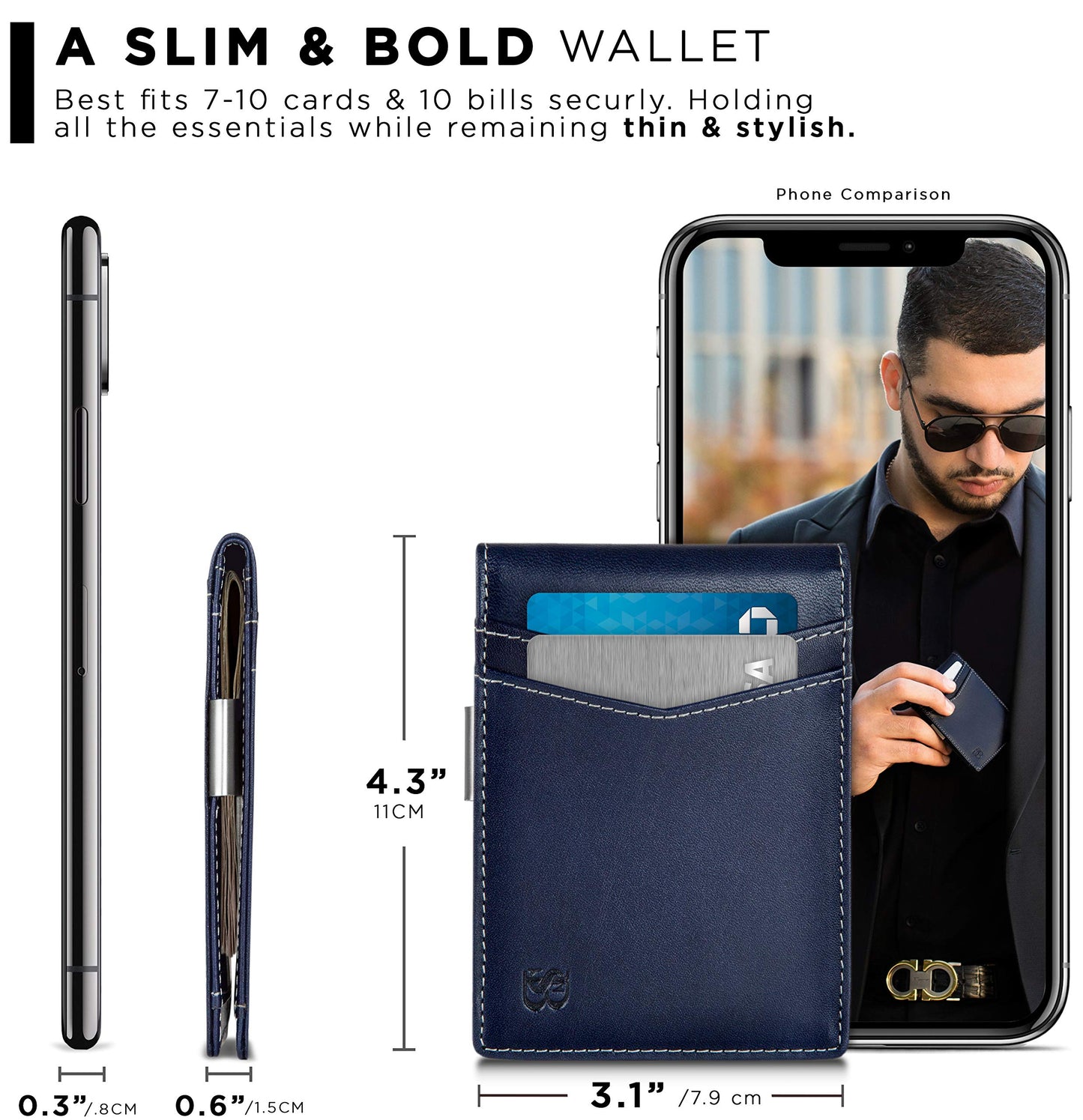 SERMAN BRANDS Money Clip Wallet - Mens Wallets slim Front Pocket RFID Blocking Card Holder Minimalist Mini Bifold (Atlantic Blue Transformer)