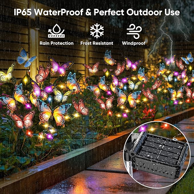 Solar Lights Outdoor Garden Decor: Gardening Gifts for Women Mom - 8 Pack 136 Butterfly Solar Lights with Colorful Bulbs - Outside Waterproof Christmas Decorations for Yard Patio Pathway Porch Lawn