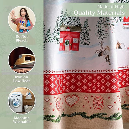 Maison d' Hermine Table Cloth Round Table 100% Cotton 63 Inches Fall Tablecloth Reusable Everyday Use for Thanksgiving Christmas Decorations Dining Farmhouse Party (Rural Christmas)