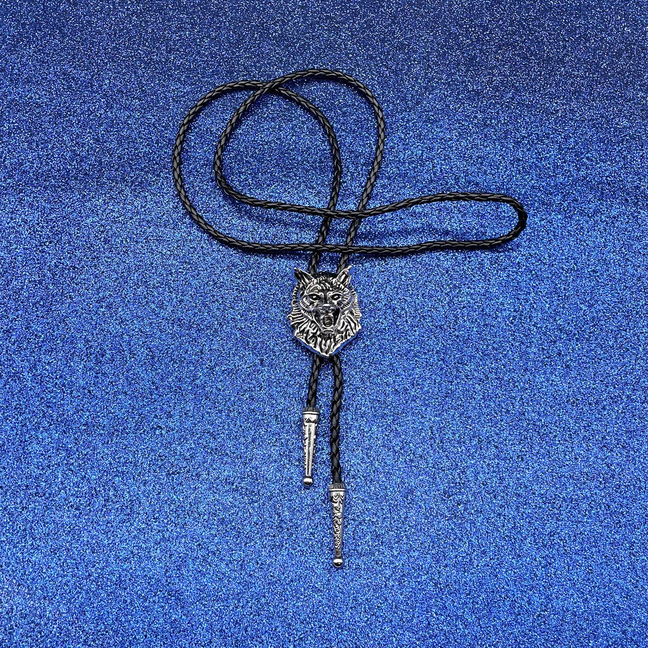 JPJZY BRBAM Retro 3D Animal Pendant Bolo Tie Western Cowboy Leather Bolo Necktie for Men's Accessories Collection (Wolf 1 - Silver)