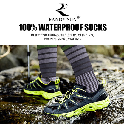 RANDY SUN Waterproof Fishing Socks, Women Youth Novelty Fishing Gear and Equipment Knee Length Hiking Kayaking Warm Socks Gray&Green