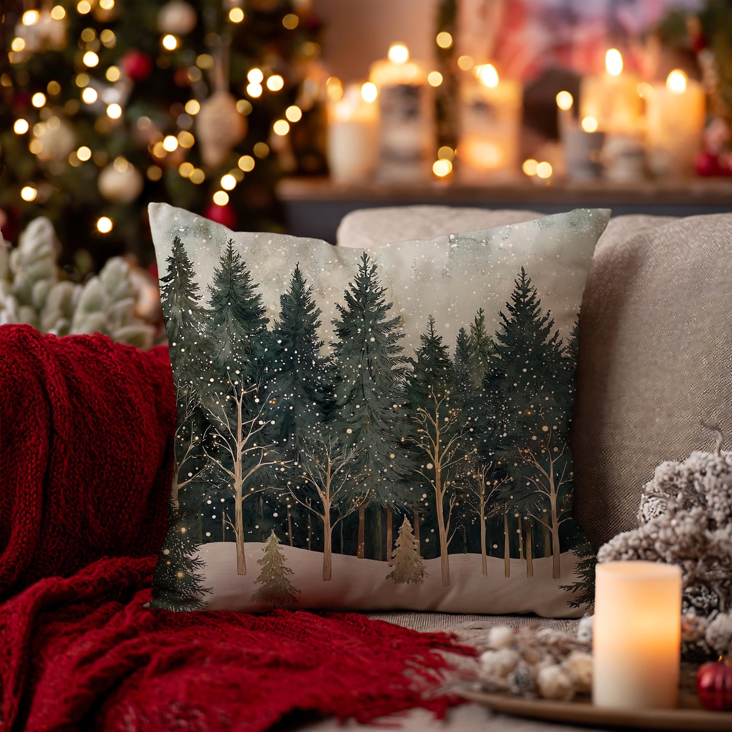 Nipil Christmas Forest Pillow Covers 18x18 Double-Sided, Farmhouse Christmas Decor, Xmas Winter Snowflake Forest Decorative Throw Pillow Cover for Home Living Room Bedroom Decor