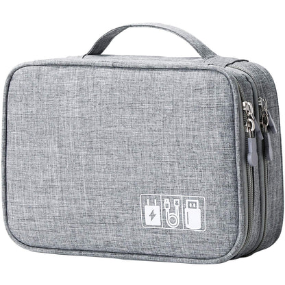 Lanola Travel Cable Organizer Bag, Electronic Accessories Case Portable Double Layer Cable Storage Bag for Cord,phone,Charger, Flash Drive, Phone, SD Card,Personal Items - (Grey)