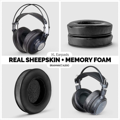Brainwavz XL Large Sheepskin Leather Replacement Memory Foam Earpads - Suitable for Many Other Large Over The Ear Headphones - Sennheiser, AKG, HifiMan, ATH, Philips, Fostex, Sony (Sheepskin Leather)