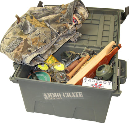 MTM ACR7-18 Ammo Crate Utility Box, Ammo, survival or hunting gear storage, O-Ring seal for water resistant dry storage, Double padlock tabbed for security, Carries 65lbs of gear, Army Green