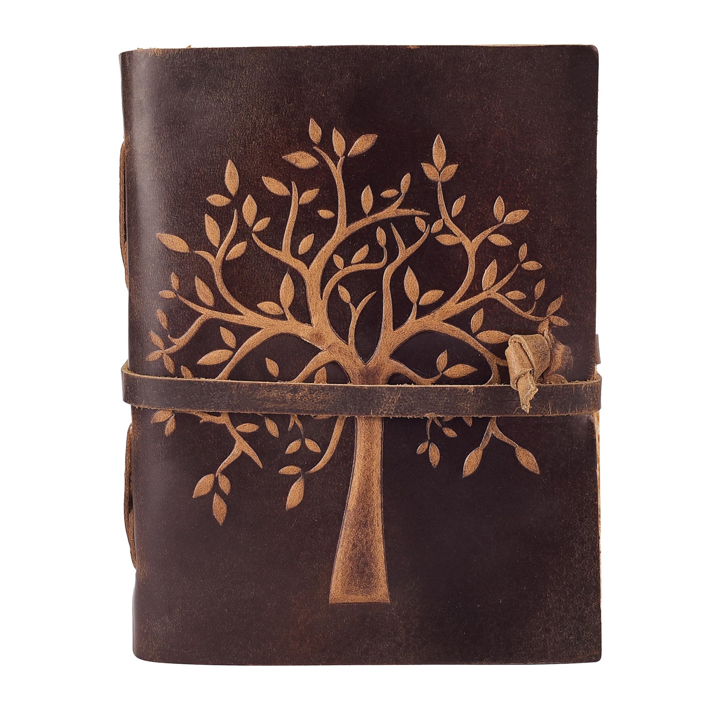 LEATHER VILLAGE Tree of Life Journal - 8 X 6 (A5) inches - Rustic Brown - 200 Antique Deckle Edge Handmade Paper – Book of Shadows - Vintage Leather Bound Journal for Women & Men