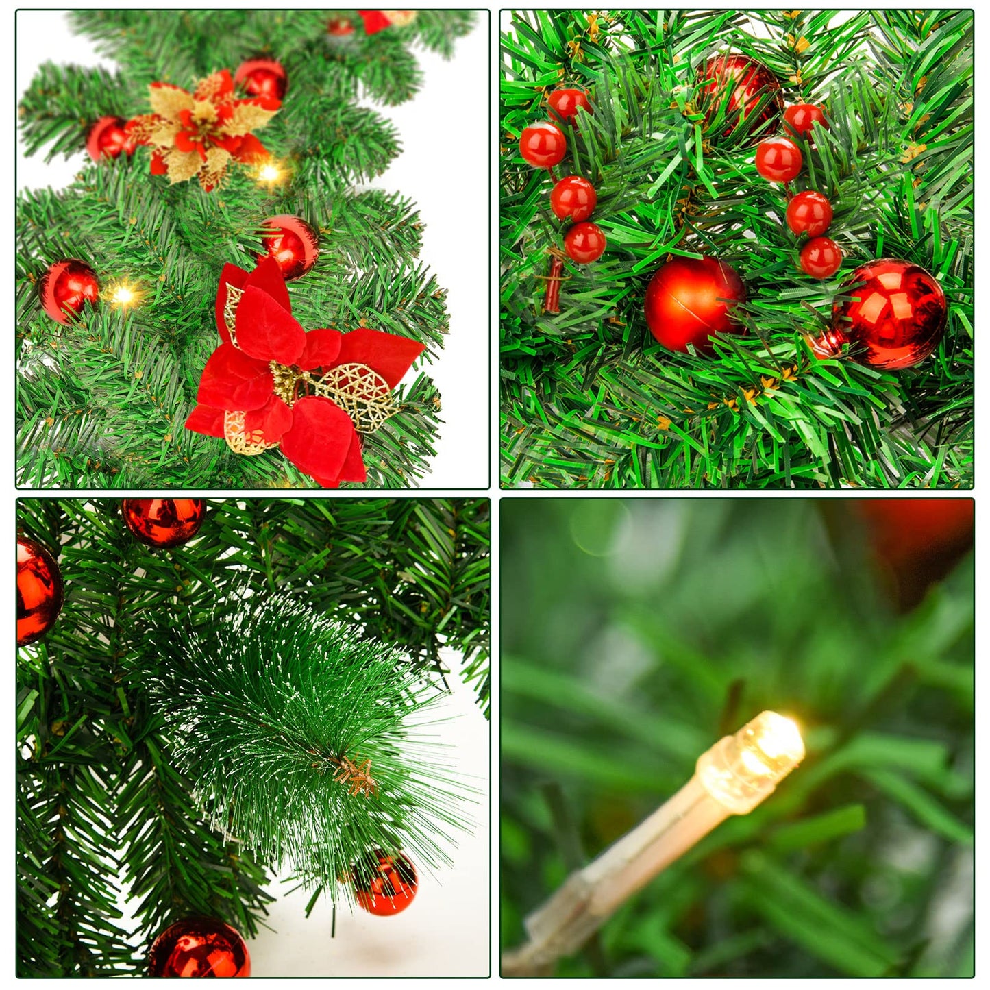 Christmas Garland,Christmas Garland with Lights Battery Operated,9 ft Rattan Artificial Flower Vine Plants Xmas Decorations for Indoor Outdoor Home Mantel Fireplace Stairs