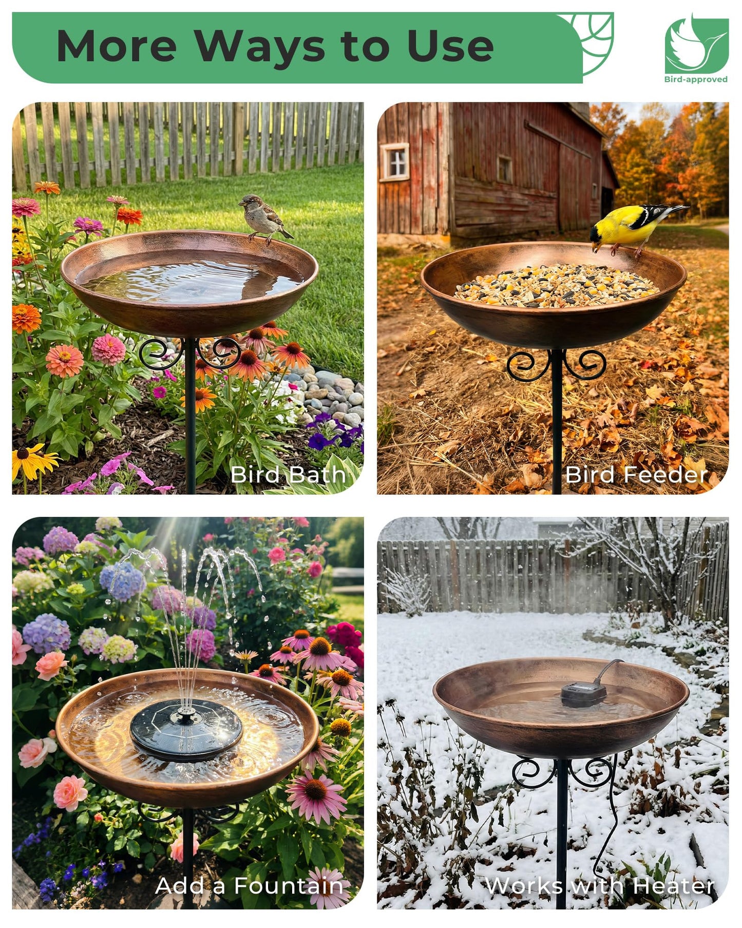 OUISJYER Small Metal Bird Bath for Outdoors, 10" Dia Bowl with Stake Birdbaths Garden Yard Lawn Decor 0.4 Gallon