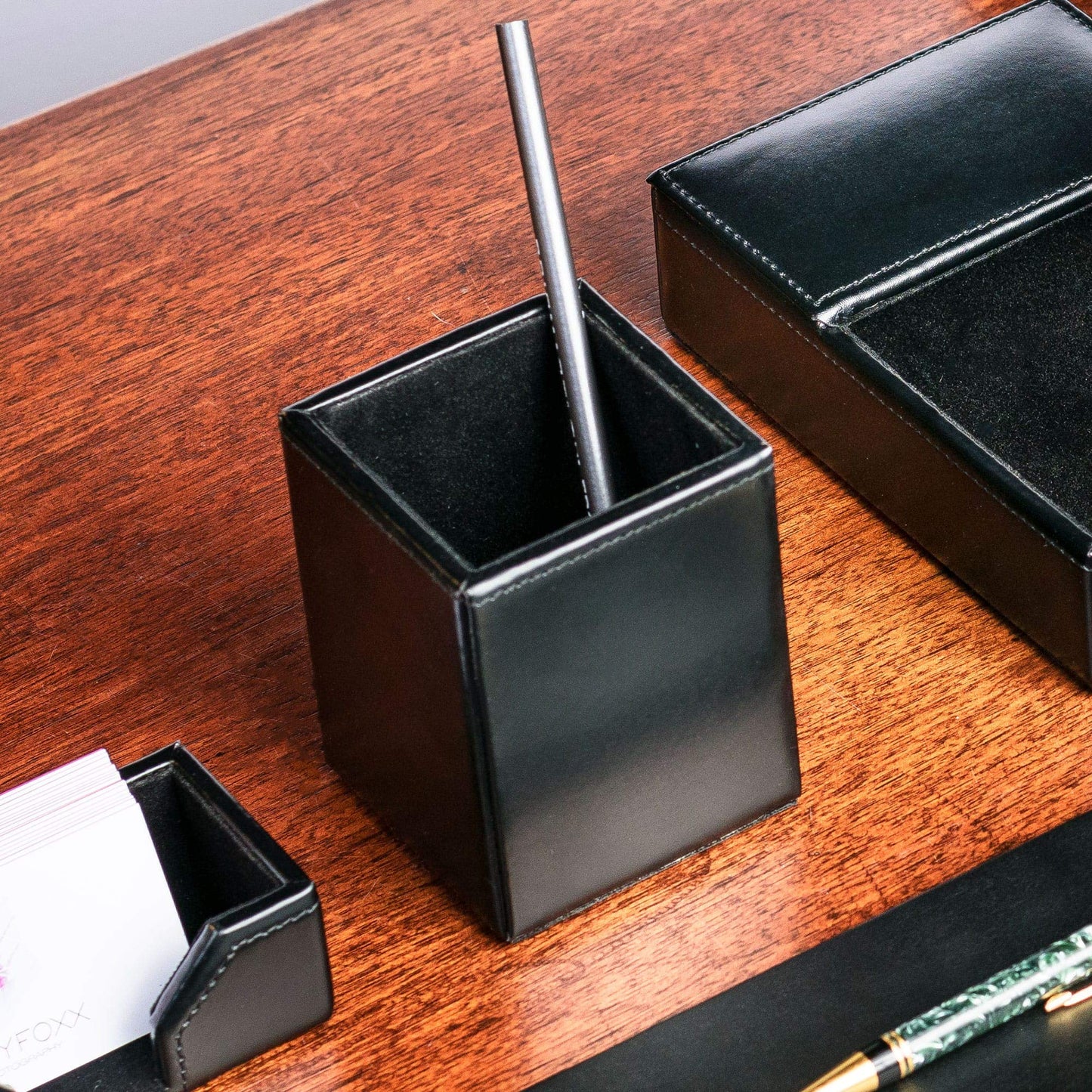 Dacasso Pencil Cup, Luxury Black Bonded Leather - Executive Decor and Elegant Organizer