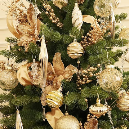 Christmas Ball Ornaments Set Shatterproof Christmas Tree Ornaments 24 PCS Painted Shaped Styles Xmas Tree for Holiday Decor,Champagne